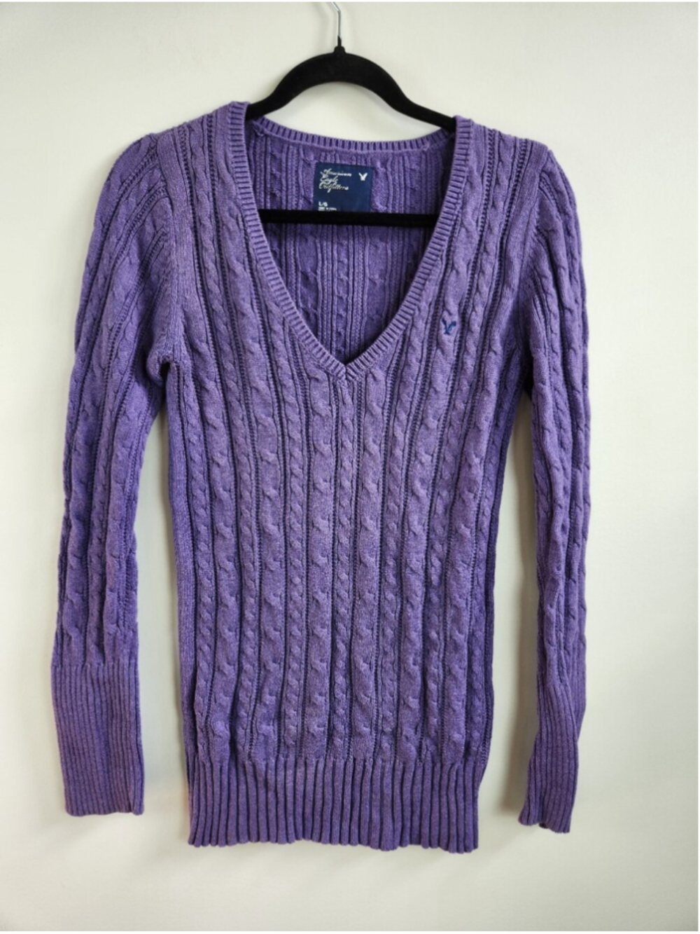 ASO Elena Gilbert Sz L Alt Y2K Purple Cotton Cable Knit Sweater Prep Old Money - Picture 2 of 11